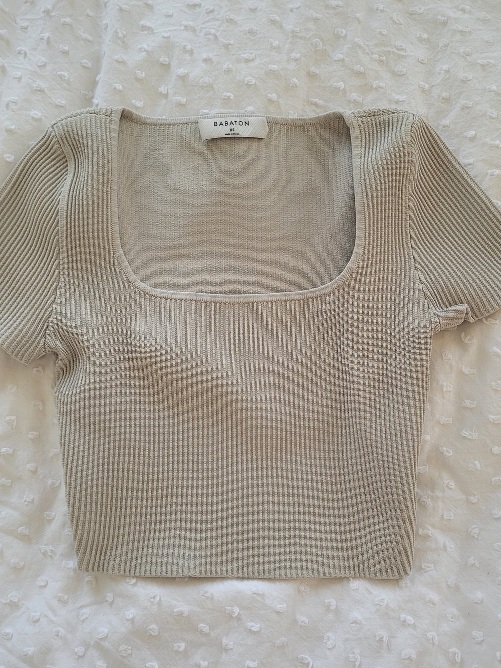 Babaton Ribbed Square-Neck Crop Top in Light Taupe